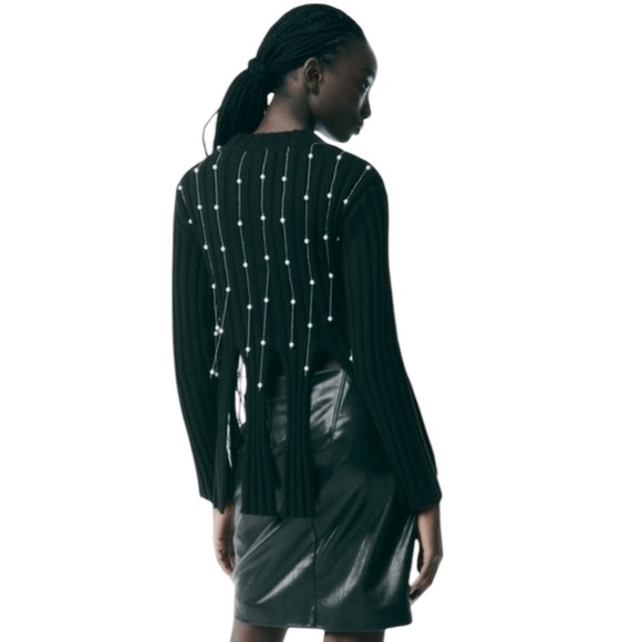 Zara Fringed Pearl Knit Wool Blend Sweater - Picture 4 of 16